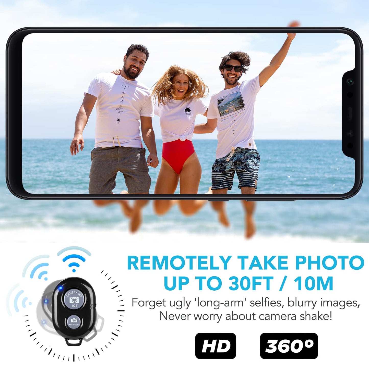 2 Pack Wireless Camera Remote Control - Wireless Remote for iPhone & Android Phones iPad iPod Tablet, Clicker for Photos & Videos, Wrist Strap Included