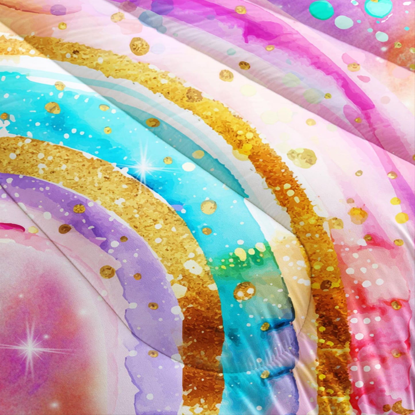 lneffble Cute Rainbow Twin Comforter Set for Girls,Pastel Tie Dye Rainbow Twin Bedding Set Kids,Galaxy Kids Bed Comforter Sets
