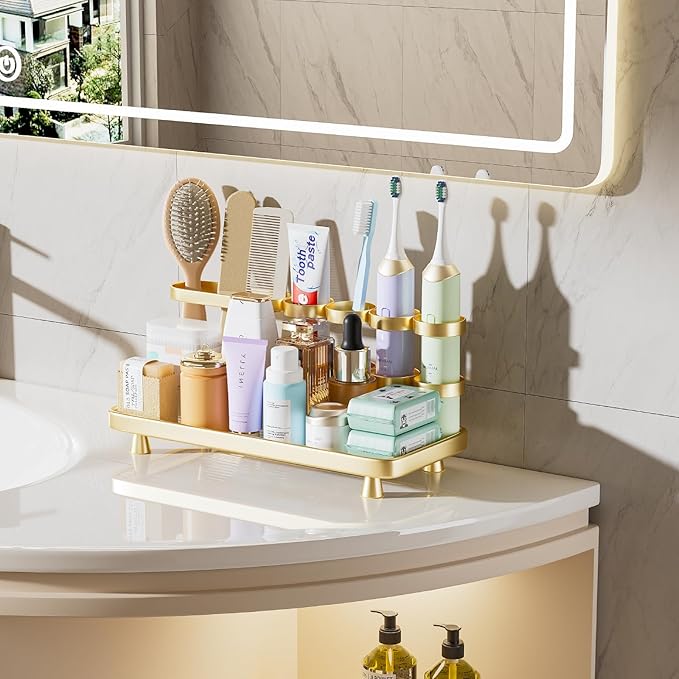 Electric Toothbrush Holder for Bathroom Countertop 5 Metal Slots Toothpaste