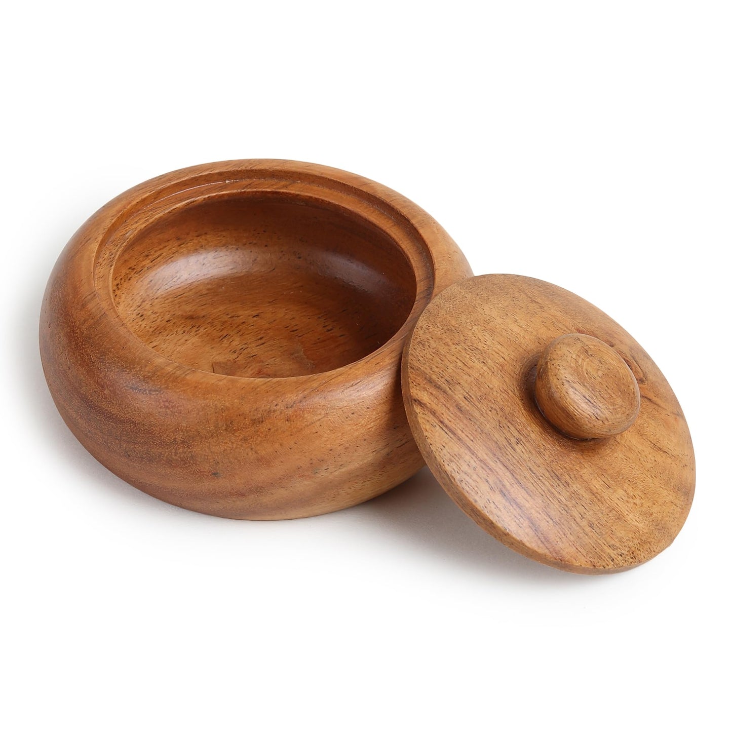 LAVAUX DESIGNS Acacia wood Set of 4 bowls with lid, 3.5X2 inches (3 oz), Rustic looking wood salt containers can also be used as spice box, storage for condiments, sugar, tea, celtic salt or nuts