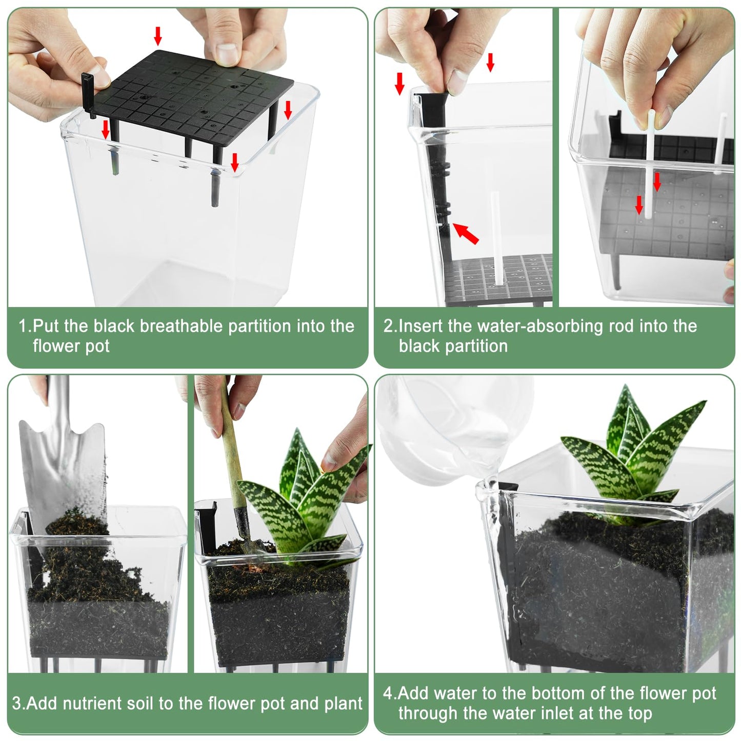 IWNTWY Self Watering Pots Set, 3 Pack 5/4.1/2.7 Inch Self Watering Pot for Indoor Plants, Clear Flowers Pot Planter with Deep Reservoir for Spider Plant, Orchid, African Violet
