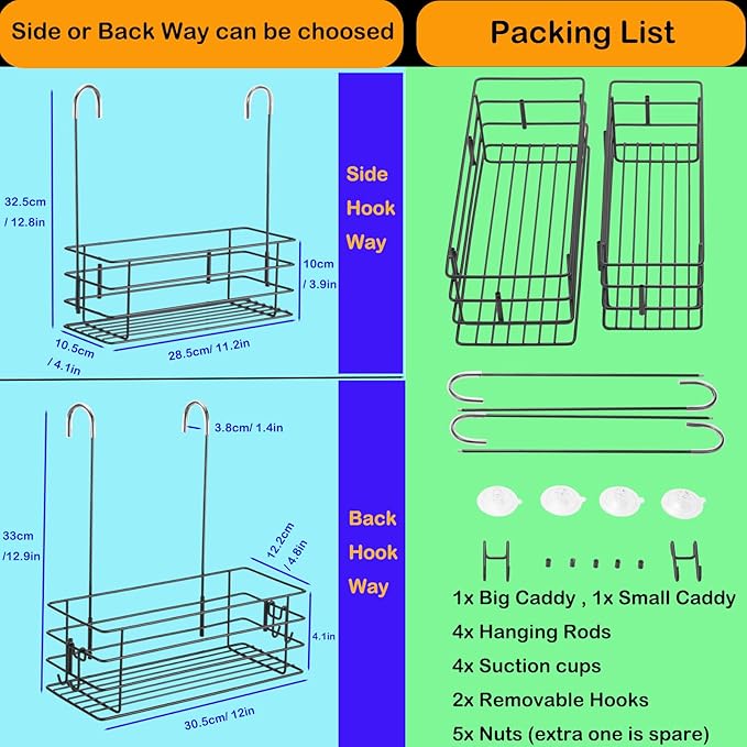 2pcs Single-Layer Shower Caddy Hanging Shower Orangizer Stainless Steel Shower