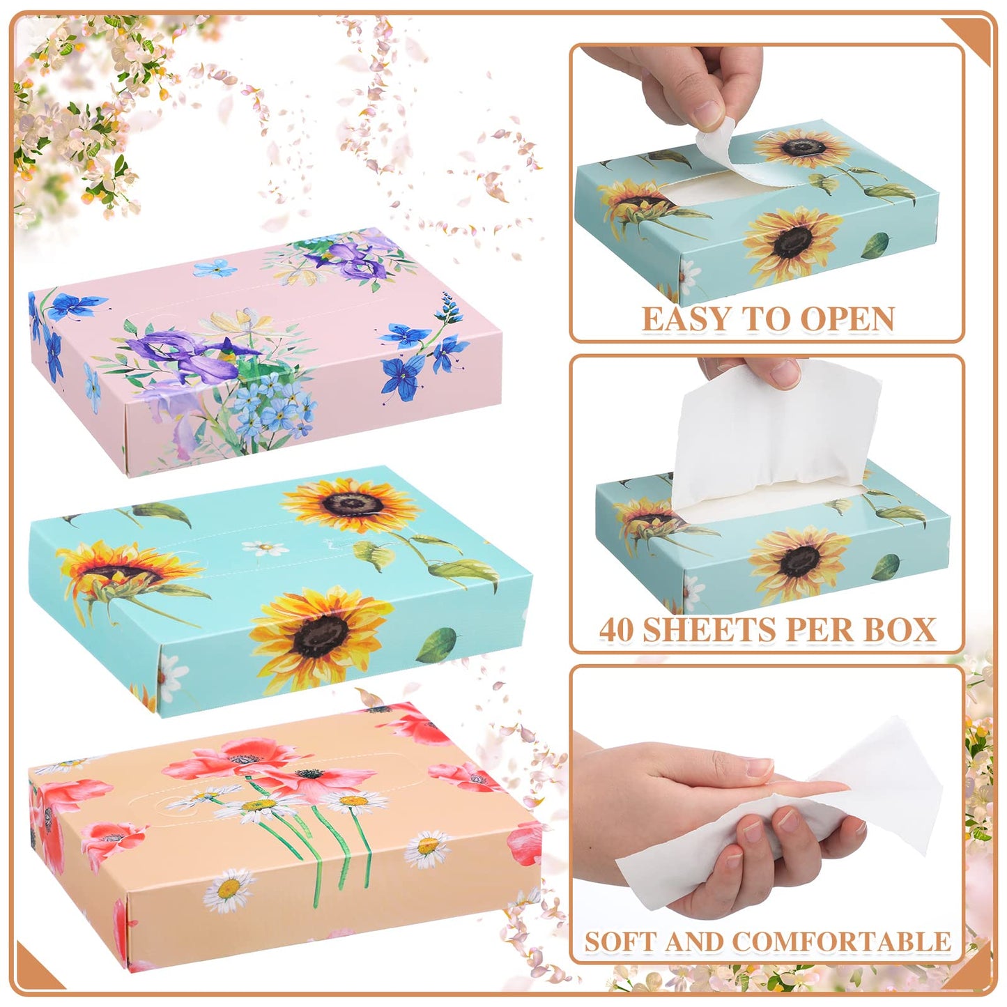 24 Packs Small Boxes of Tissues Flower Car Facial Tissue Boxes Disposable Tissue Packs Cube Facial Tissues 2 Ply 960 Sheets for Holiday Party Bathroom Office Floral Home Decor(Flower)