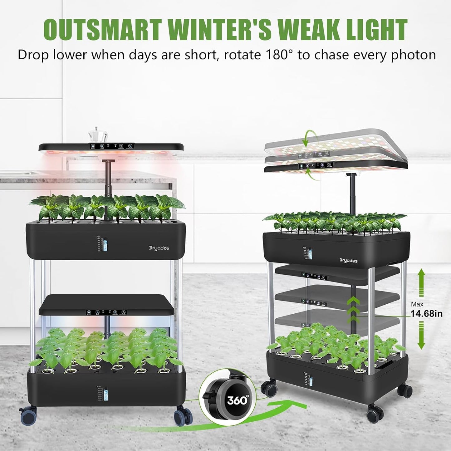 44 Pod Hydroponic Indoor Garden System Black, 2 Tier Growing Kit with LED Grow Light, 10L Tank, Includes Seed Starter Kit