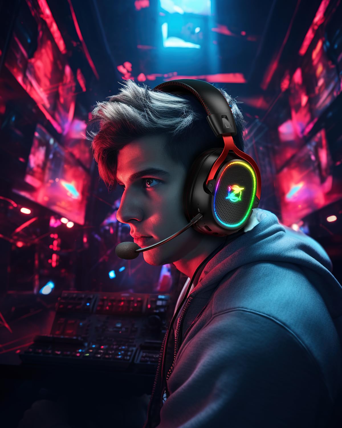 Ozeino Wireless Gaming Headset for Ps5 Ps4 PC Laptop Switch -2.4GHz Wireless Headphones with Detachable Noise Canceling Microphone 40H Playtime, Black
