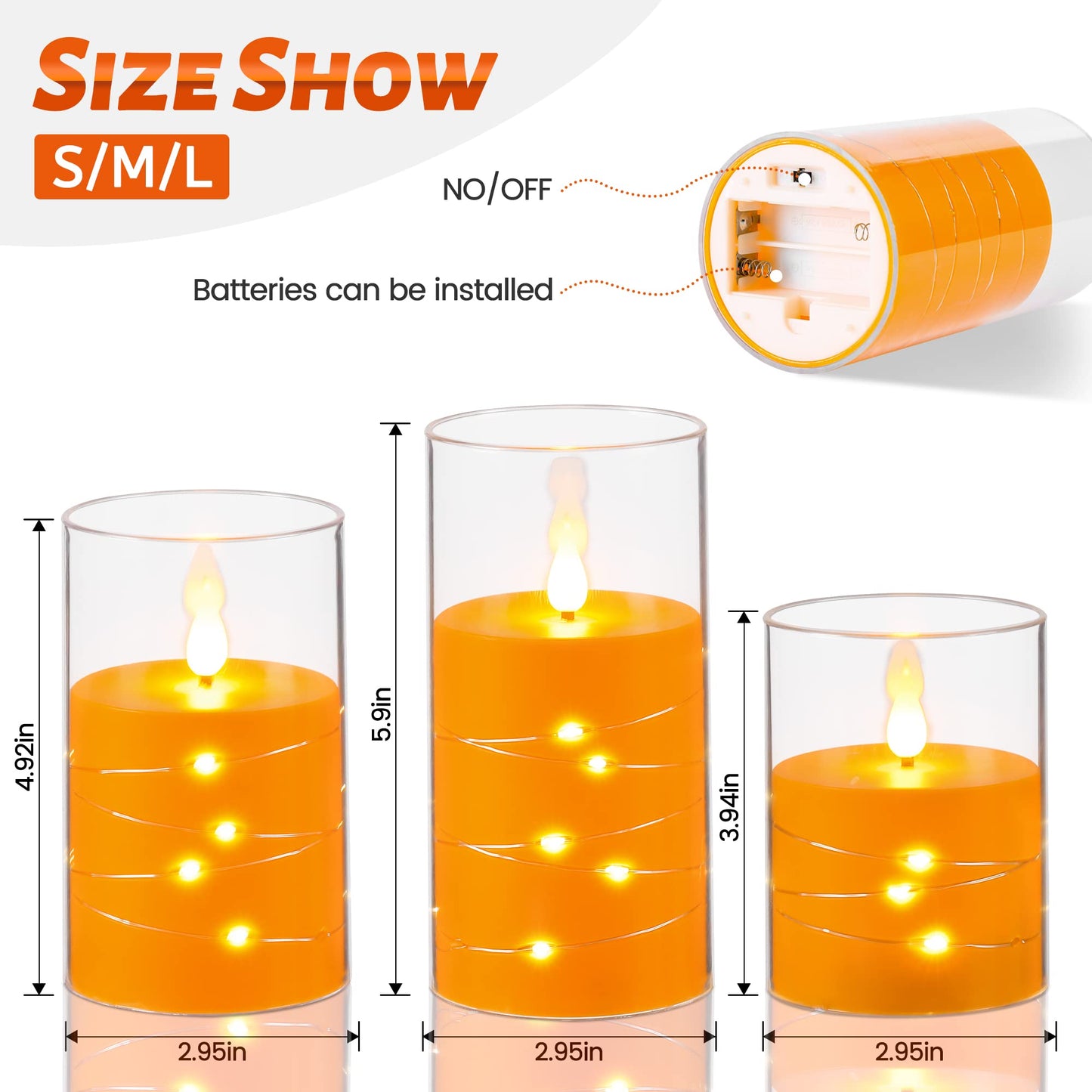 Da by Flickering Flameless Candles with Remote,Acrylic LED Candles with Embedded Star String,Battery Operated Candle, for Home and Holiday Decoration Set of 3(Orange) (Pack of 2)