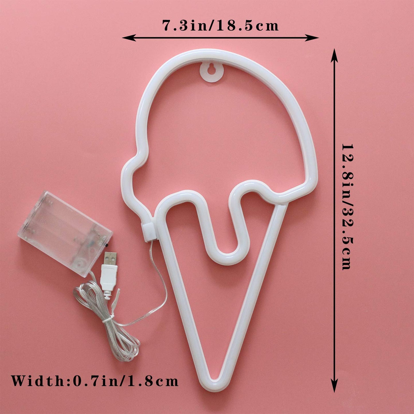 YAOZHOU Ice Cream Signs Neon Lights, Kawaii Room Decor Christmas Gift for Teen Girls Battery or USB Powered Art Decorative Night Lights Indoor for Home, Bedroom, Office,Party,Kid,Children