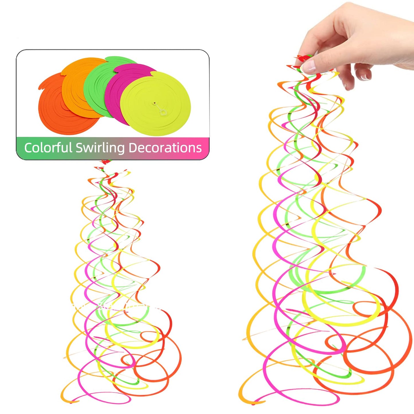 52 PCS UV Neon Rainbow Ceiling Swirl Decoration Hanging Streamer for Ceiling Neon Garlands Black Light Neon Decorations for Dark Glow Party Supplies and Decorations Birthday Party Favors