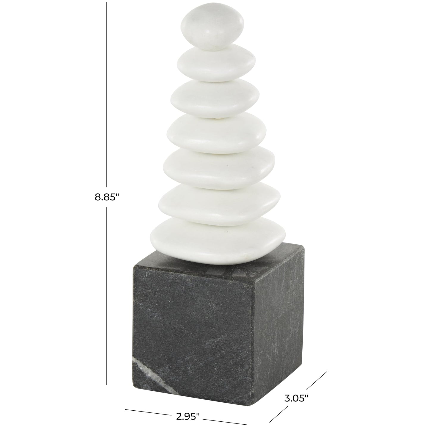 Deco 79 Marble Abstract Decorative Sculpture Stacked Stone Home Decor Statue with Black Block Base, Accent Figurine 3" x 3" x 9", White