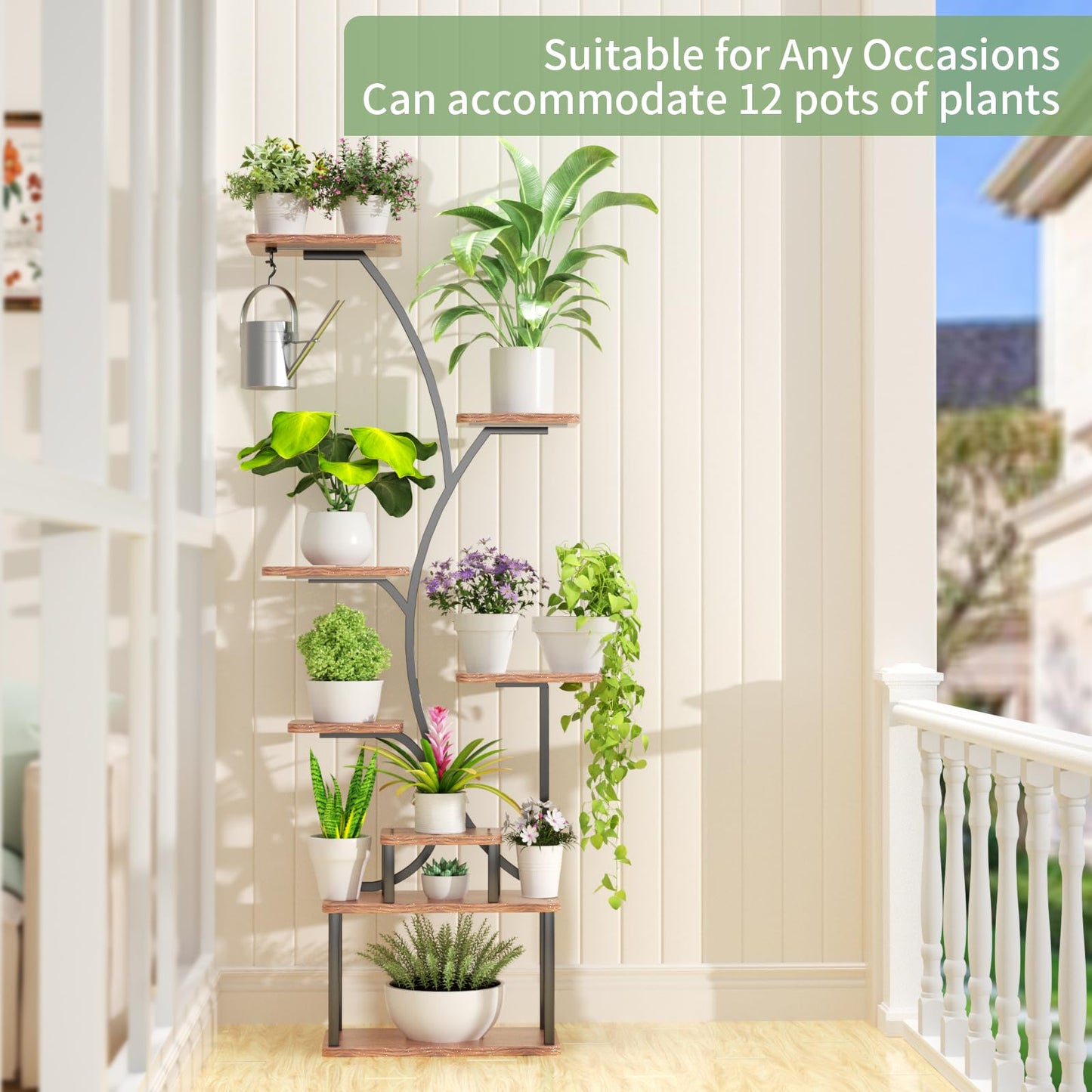 Plant Stand Indoor with Grow Lights,62" Tall 8-Tier Metal Corner Shelf,Multiple Plant Rack for Living Room,Full Spectrum LED Light for Optimal Growth-Space Saving Design,Sturdy & Easy Assembly