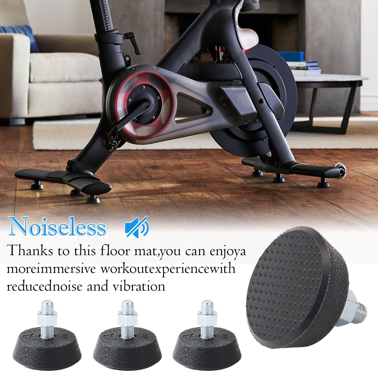 GAQUECY 4 Pack Exercise Bike Support Foot Pads Compatible with Peloton OG & Plus,Upgraded 3/8" Stainless Steel Anti-Slip Screw,Noise Reduction Shock-Absorbing Rubber Stabilizer Feet