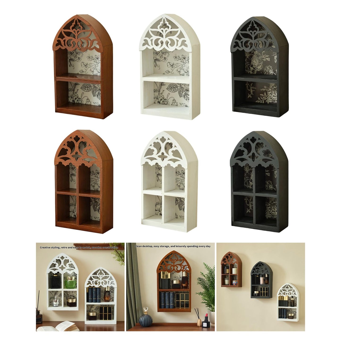 Xanorrg Elegant Multilayer Styles Wall Shelf Featurings Precise Engraveds Pattern Home Decoration Display Stand Gothics Wall Shelf(6.7x3.2x12in)