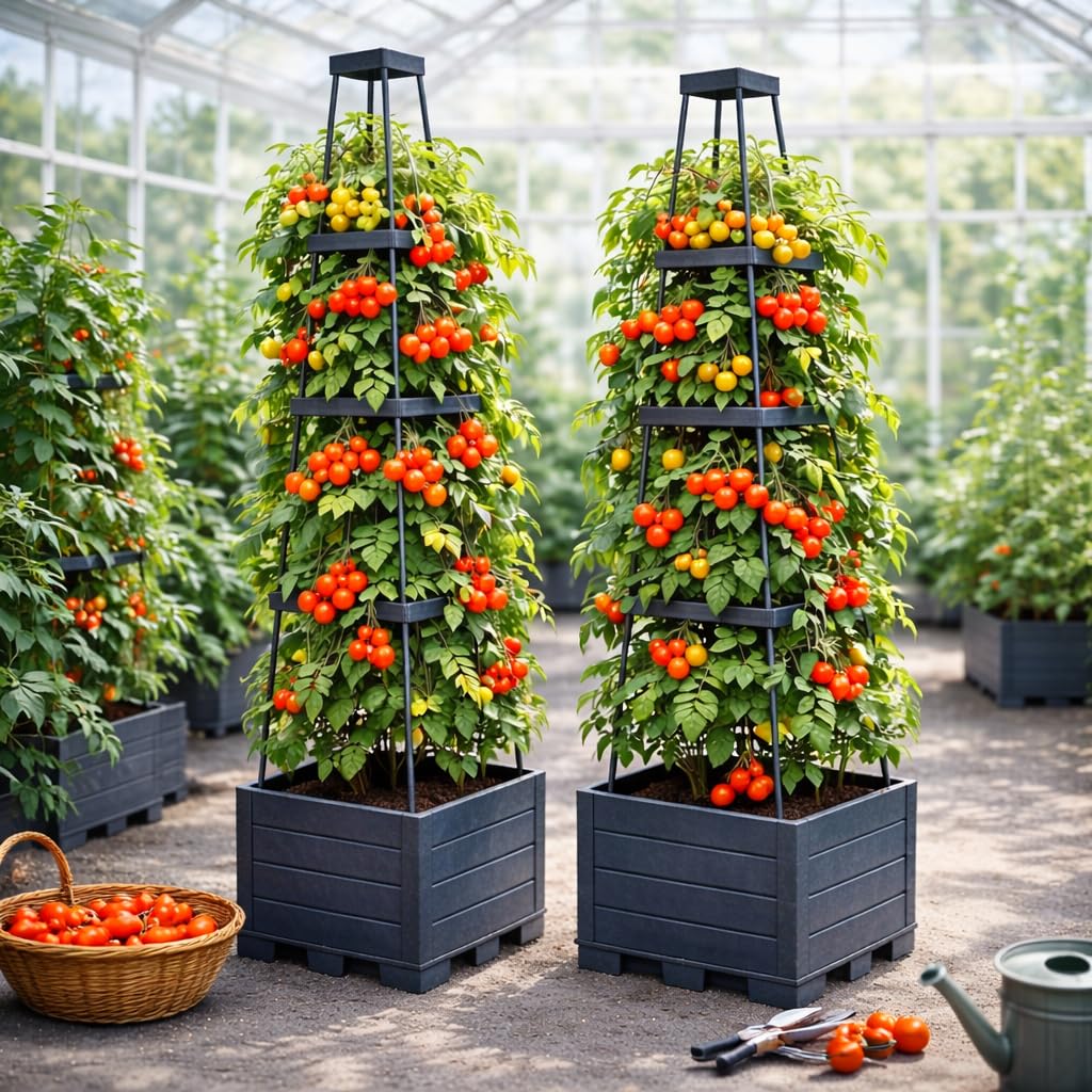 osgevei 2 Pack Raised Garden Bed Tomato Planter Box with Trellis, 57" Self-Watering Tomato Cage Planters Box for Climbing Plants Vegetable Vine Flowers,Patio Garden Balcony Outdoor & Indoor (2 Pack)
