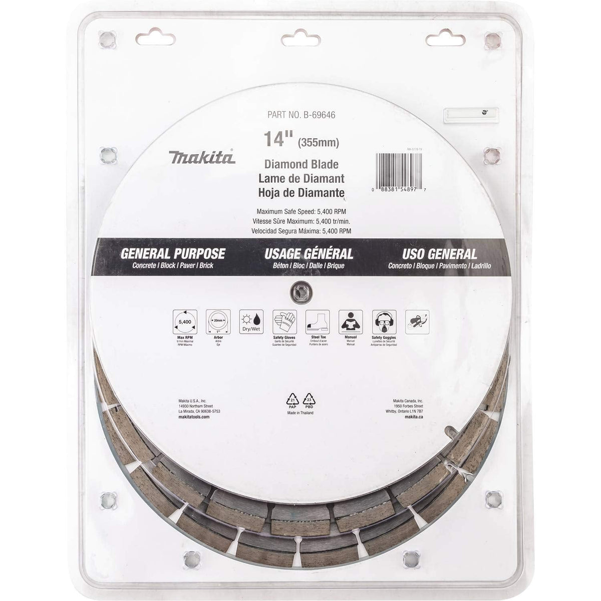 Makita B-69646 14" Diamond Blade, Segmented, General Purpose, Contractor 3/Pk