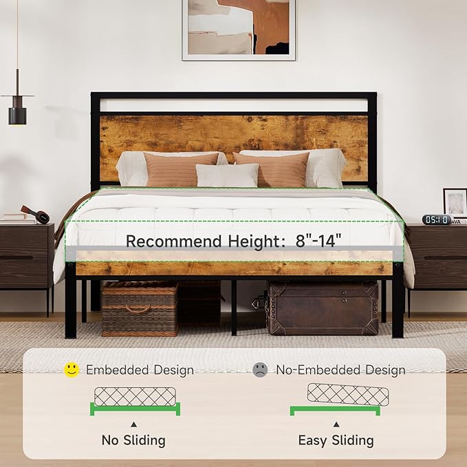 Z-hom Easy Assembly Sturdy Metal Platform Bed, Queen Size Bed Frame