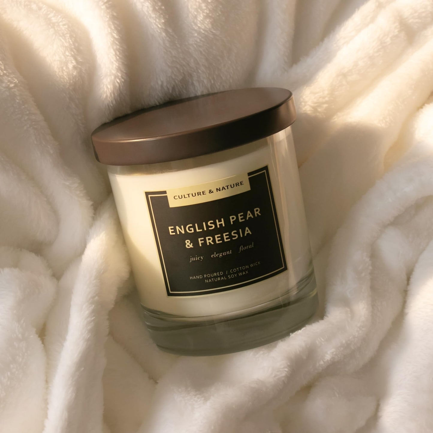 CULTURE & NATURE Natural Soy Wax Candle 7oz English Pear & Freesia Scented