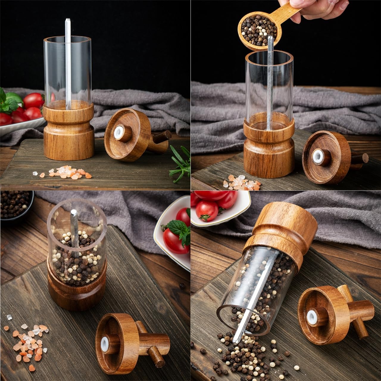Wooden Pepper Grinder Acacia Wood Manual Mill, 7 inch, Adjustable Coarseness, Kitchen Spice Grinding Tool