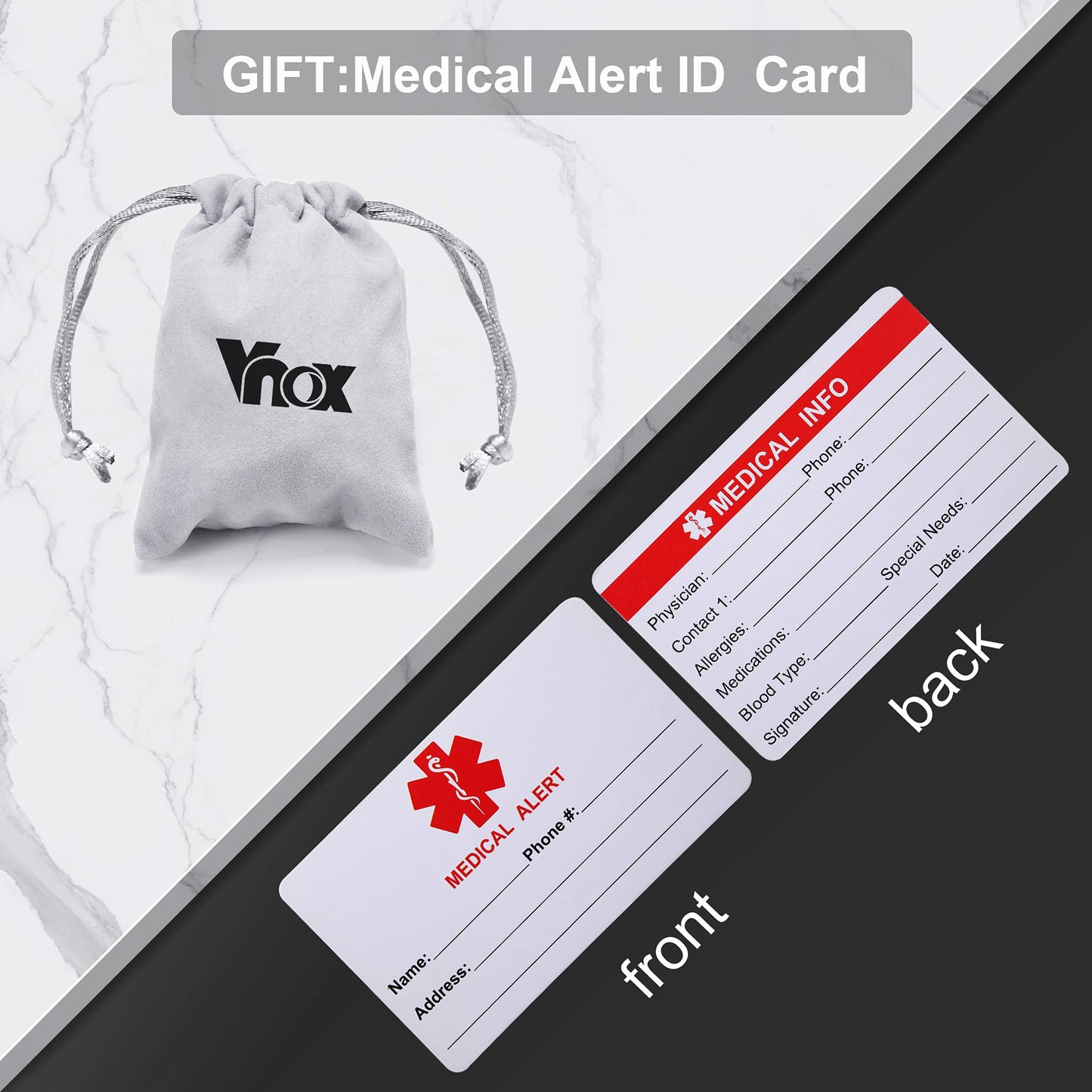 VNOX Black Medical Alert Bracelets for Men & Women with Adjustable Sport Silicone Medical ID Bracelets Wristband