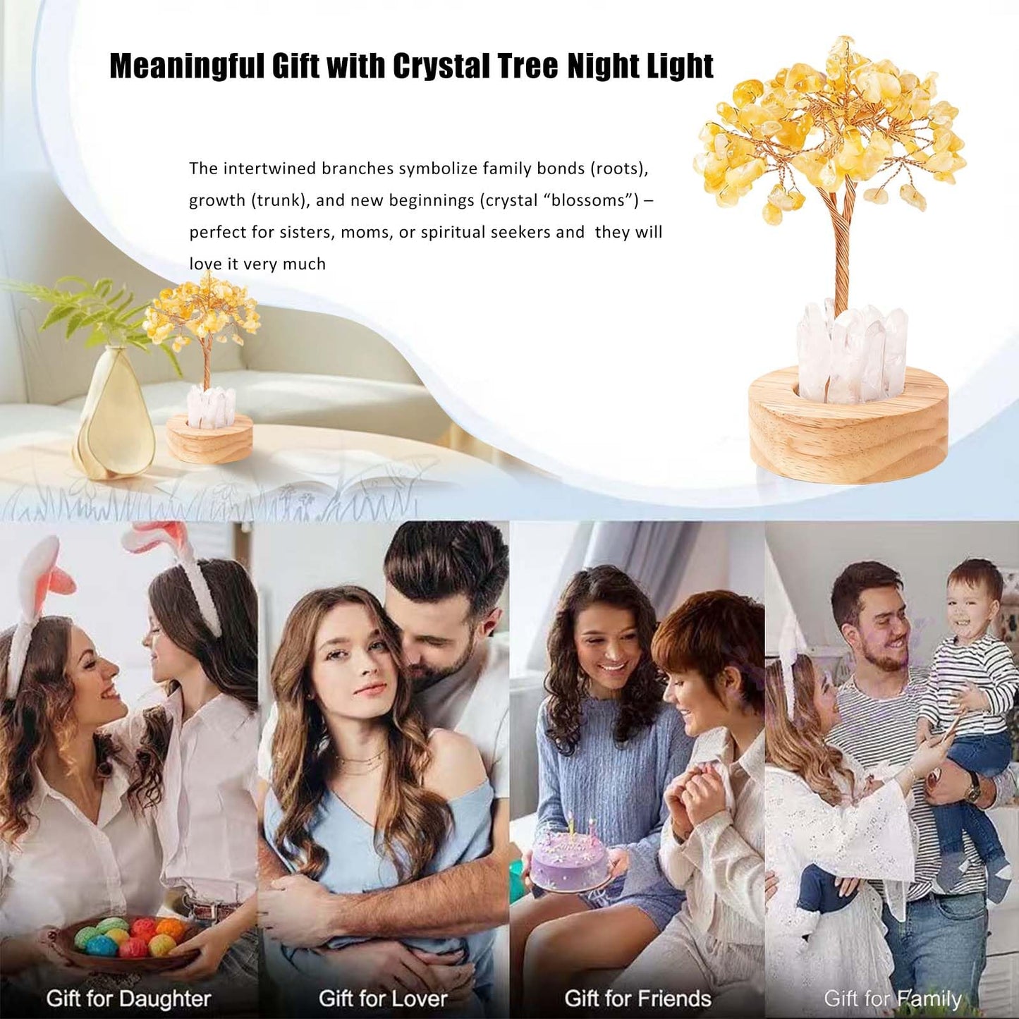 Runyangshi Runyanshi Citrine Money Tree Lamp - Abundance Crystal Night Light w/ 108 Natural Citrine Chips, Wood Base & USB Power, Manifestation Desk Decor for Wealth, Office, Gift