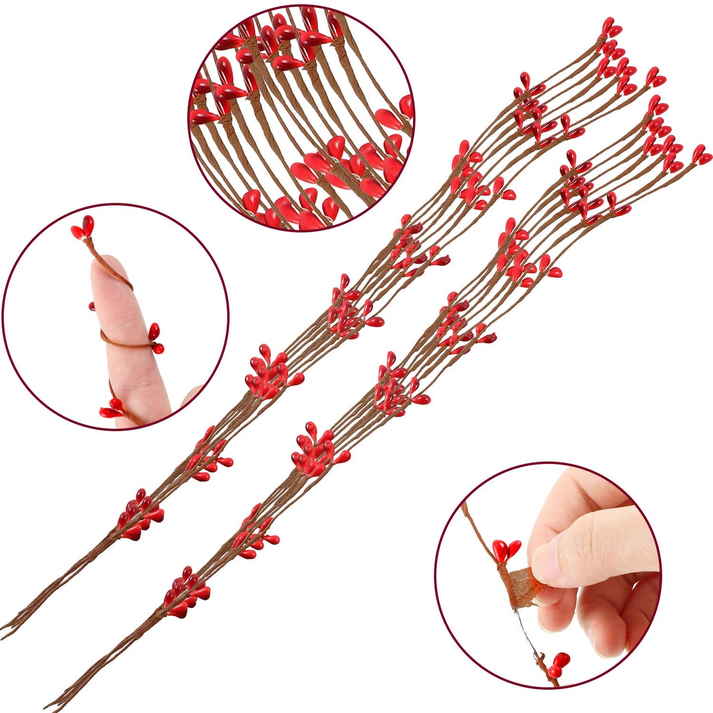 Gejoy 2 Rolls 40 Feet Double Pip Berry Garland Floral Craft Country Pip Berry Garland Floral Craft Decor, Artificial Christmas Decoration (Red)