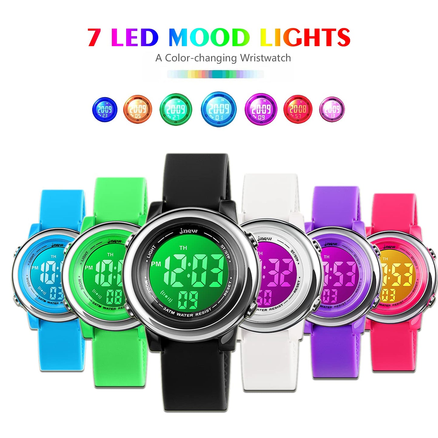 boys and Girls Digital Watch - Kids Sports Waterproof Electrical Outdoor Stopwatch Alarm 7 Color LED Luminescent Watches for Youth Girl - Purple