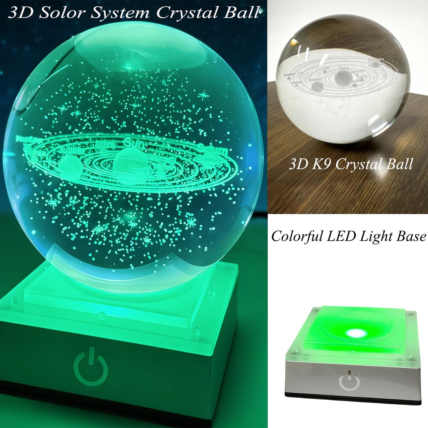 3.14in 3D Solar System Crystal Ball Color Changing LED Night Light Base