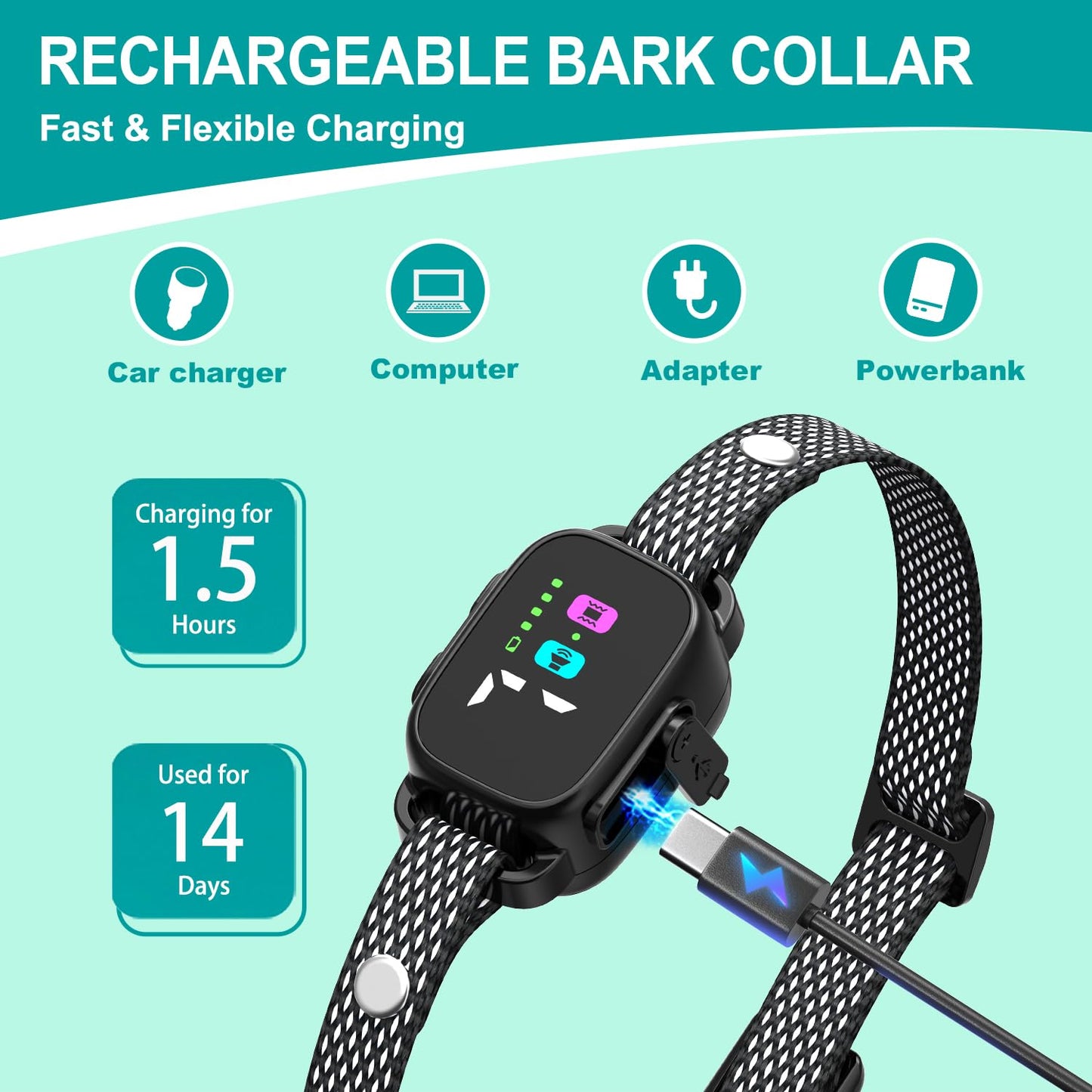 RICIVI Anti-Bark Collar for Small Dogs, No Shock Anti Barking Collars with 7 Sensitivities, 3 Adjustable Modes Beep & Vibration, IP67 Waterproof - Effective & Humane Small Dogs Bark Collar, Dark Black