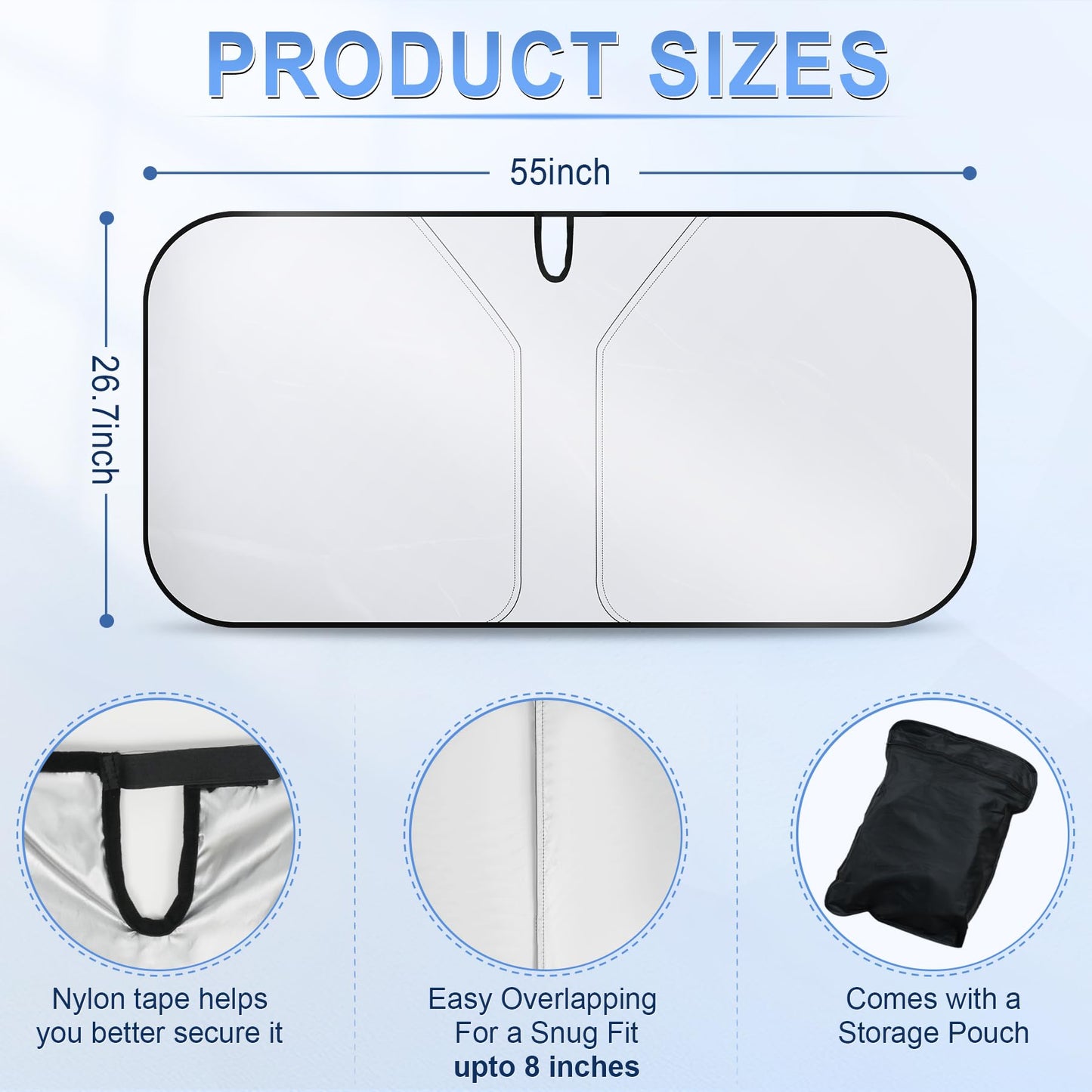 SINGARO Universal Car Windshield Sun Shade, Foldable Reflective for Windshield & Window Shades with Overlapping Design, Car Interior Accessories