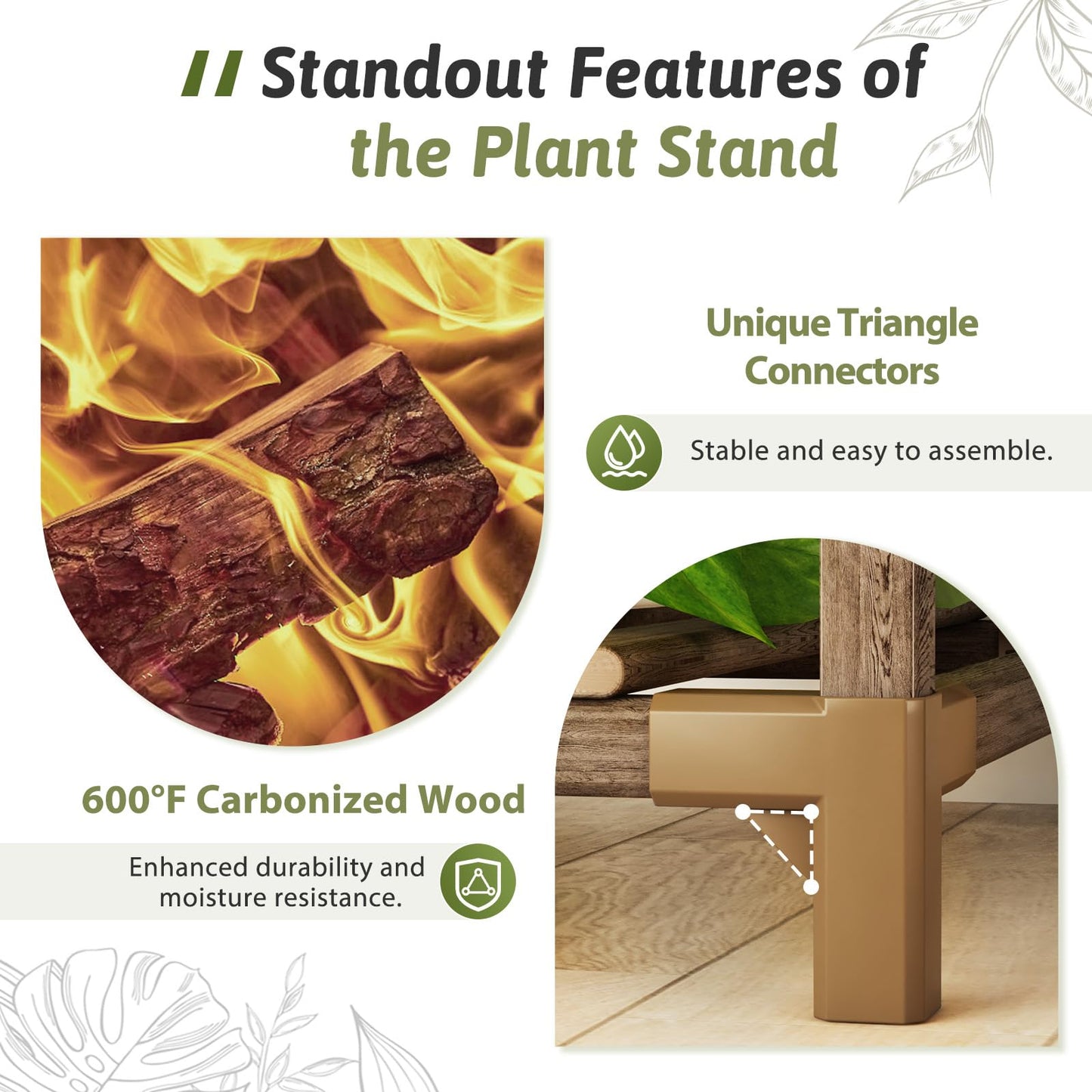 GENTINGBRO Large Plant Stand Indoor Outdoor 62.2“ Tall Plant Shelf Large Tiered Flower Stands for Multiple Display Wood Hanging Planter Holder for Living Room Garden Balcony Patio Decor