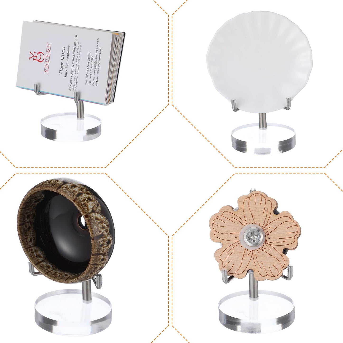 8 Pcs Adjustable Metal Arm Display Stand Easel with Acrylic Base Display Easel Holder Acrylic Crystal Clear Plate Stand for Fossil Coral Geodes Rock Small Collection (Silver, 2 x 2 x 3.5 Inch)