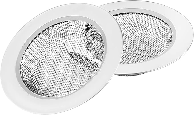 2PCS Kitchen Sink Strainer-Stainless Steel Mesh Drain Strainer, Large Wide Rim
