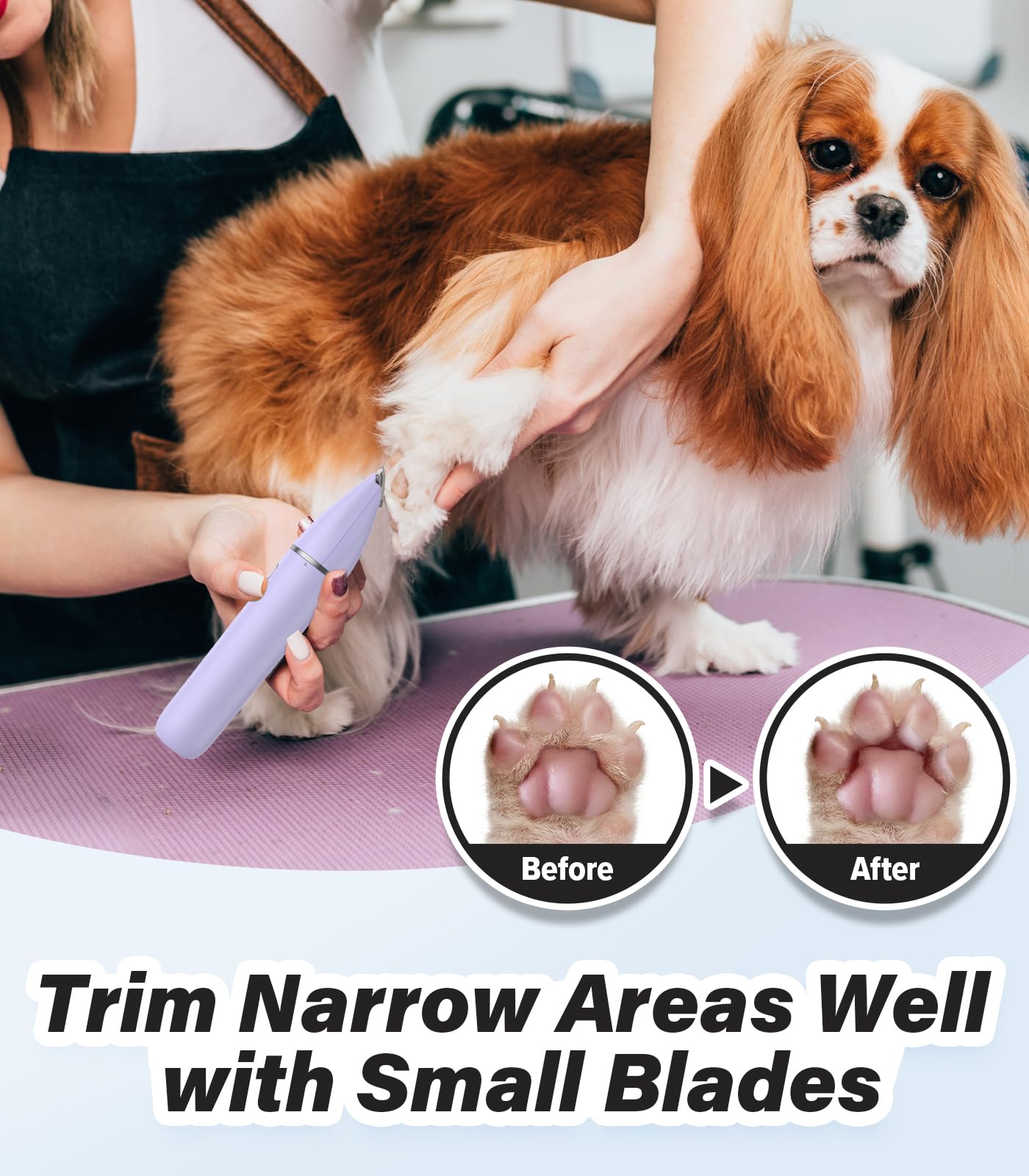 Casfuy Cordless Dog Paw Trimmer - Low Noise Dog Clippers with Double Blades USB Rechargeable Grooming Clipper for Dogs Cats and Small Pets for Trimming Hair Around Paws, Eyes, Ears, Face, Rump
