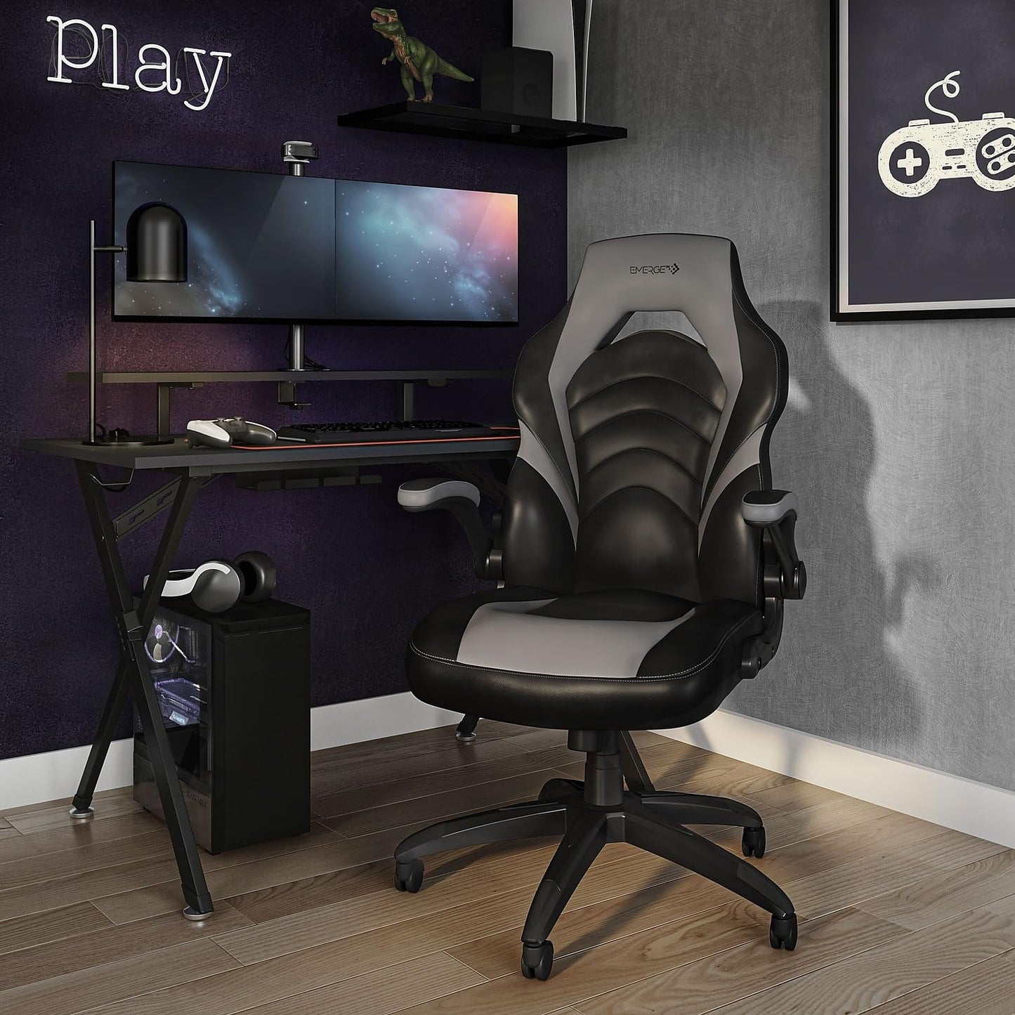 Staples Emerge Vortex Bonded Leather Ergonomic Gaming Chair with Lumbar Support, High Back and Adjustable Tilt Lock