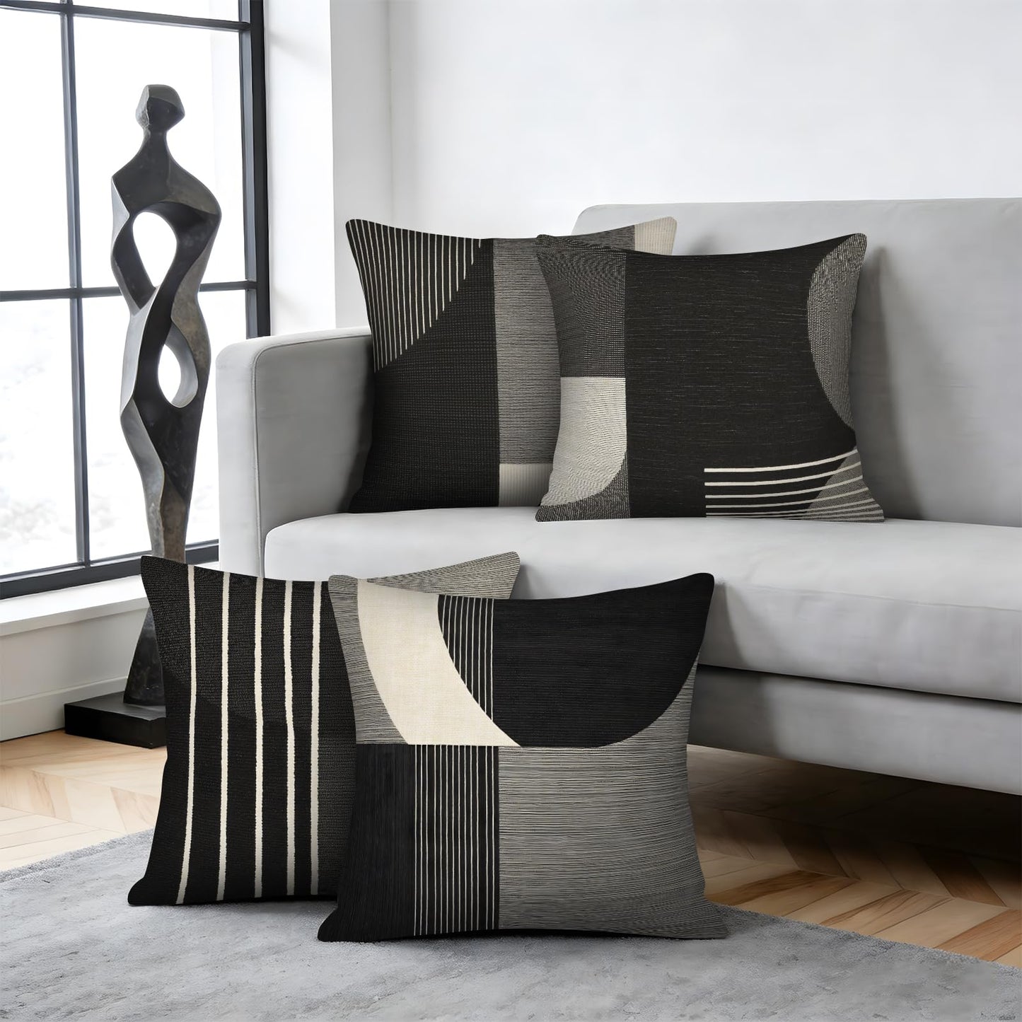 pazzocenter 18X18 Pillow Cover Set of 4,Modern Abstract Throw Pillow Covers, Black White Gray Geometric Decorative Cushion Covers, Minimalist Throw Pillow Cases for Sofa Couch Bed Living Room
