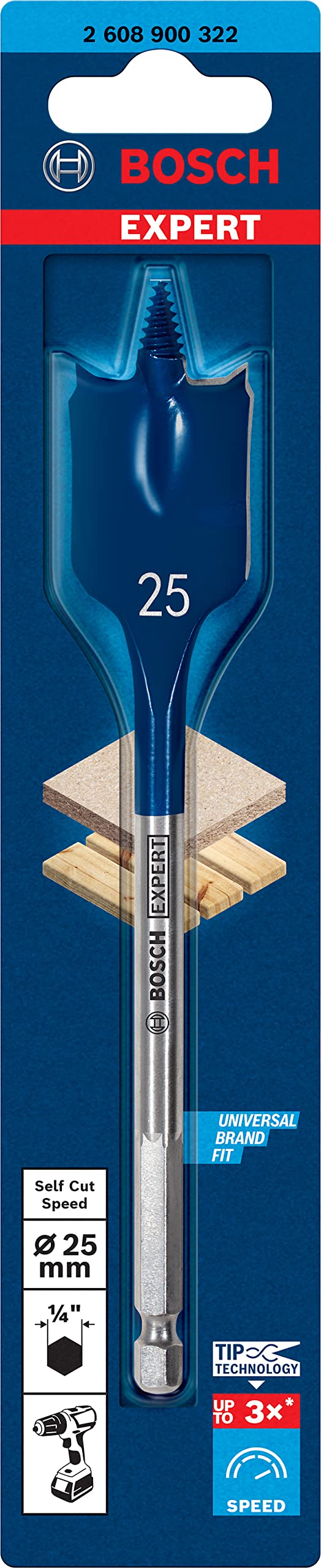 Bosch 1x EXPERT Self Cut Speed Spade Drill Bit (for Softwood, Particleboard, Ø 25.00 mm, Professional Accessory Rotary Drill/Drivers)