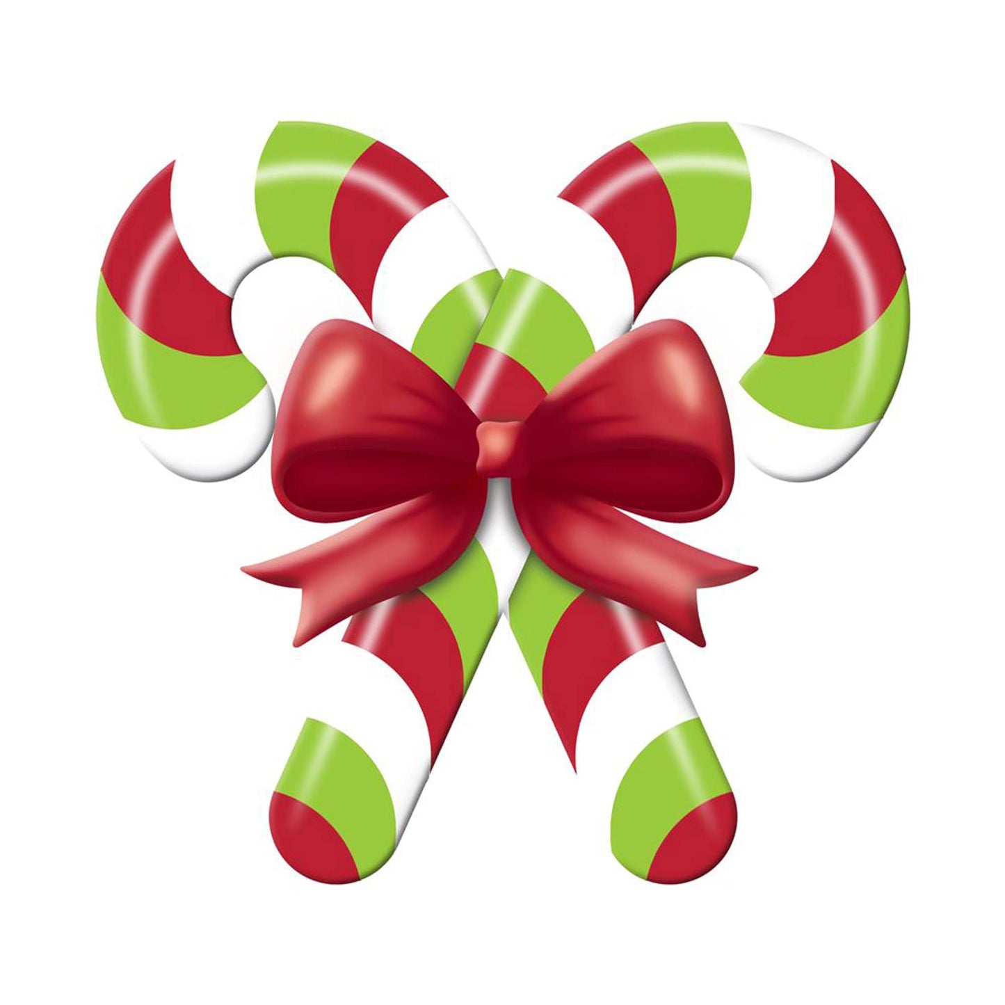 Embossed Metal Candy Cane Sign with Bow For Christmas Wreaths, Tree Toppers, Center Pieces, Floral Arrangements, Decorations, and Crafts (Lime Green, Red, White, 13" L x 12" H)