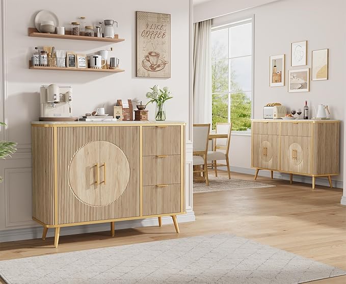 47.2" Buffet Storage Cabinet, Modern Fluted Coffee Bar Station