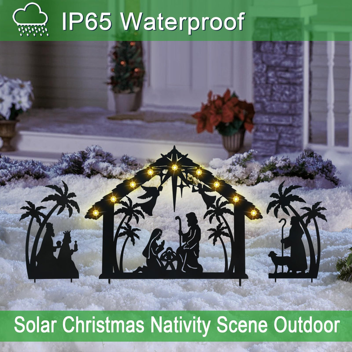 Hokfirm Solar Nativity Scene Outdoor,3Pack Lighted Outdoor Christmas Decorations,Metal Silhouette Nativity Set Outside for Yard Garden Stake