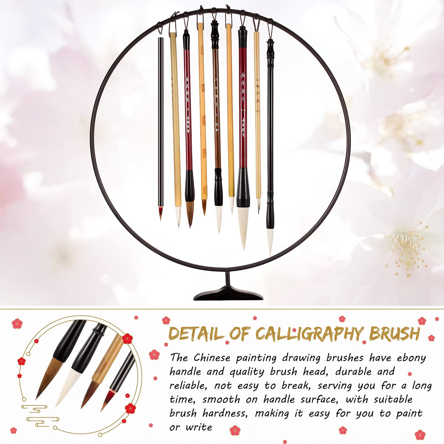 12 Pieces Chinese Calligraphy Brushes Painting Writing Brushes Watercolor Brushes Set Kanji Japanese Sumi Painting Drawing Brushes Kanji Art Brushes with Roll-up Brush Holder