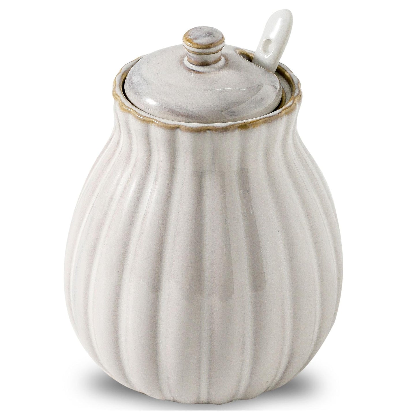 Seyatoo Sugar Bowl with Lid and Spoon, Ceramic Sugar Container for Coffee Bar, Sugar Jar Holder Sugar Dispenser Bowl for Sea Salt, Spice and Sugar, Glazed White