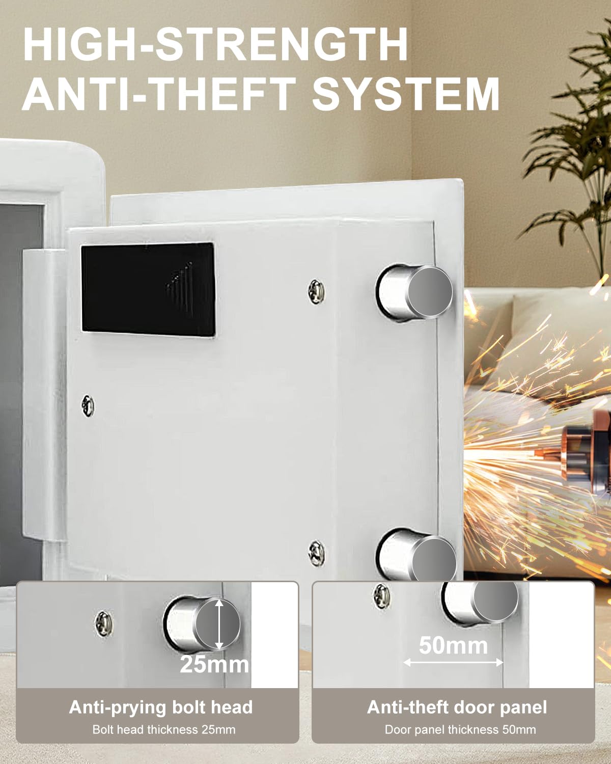 TIGERKING Small Safe Box for Home, 1.2 Cubic Feet White Safes Box with Digital Lock, Easy Assembly, Secure Electronic Locking Mechanism, Compact Personal Safe for Valuables