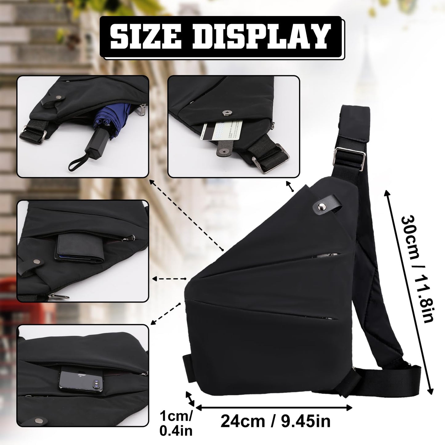 GDOKKNY Anti Theft Crossbody Bag for Women Personal Flex Travel Bag Anti-Theft Cross Body Bag Sling Chest Bag for Men (Black)