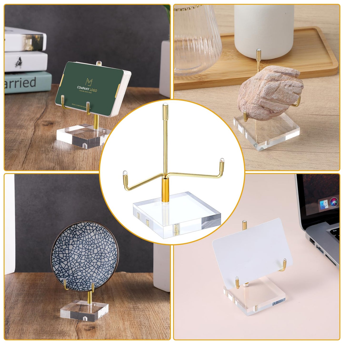 MAQUITA 6 Pcs Acrylic Easel Display Stand, Crystal Acrylic Easel Geode Stand with Adjustable Metal Arms, Rock Display Crystal for Gemstones Fossils Minerals (2.4 × 2.4 × 3.82 Inch)