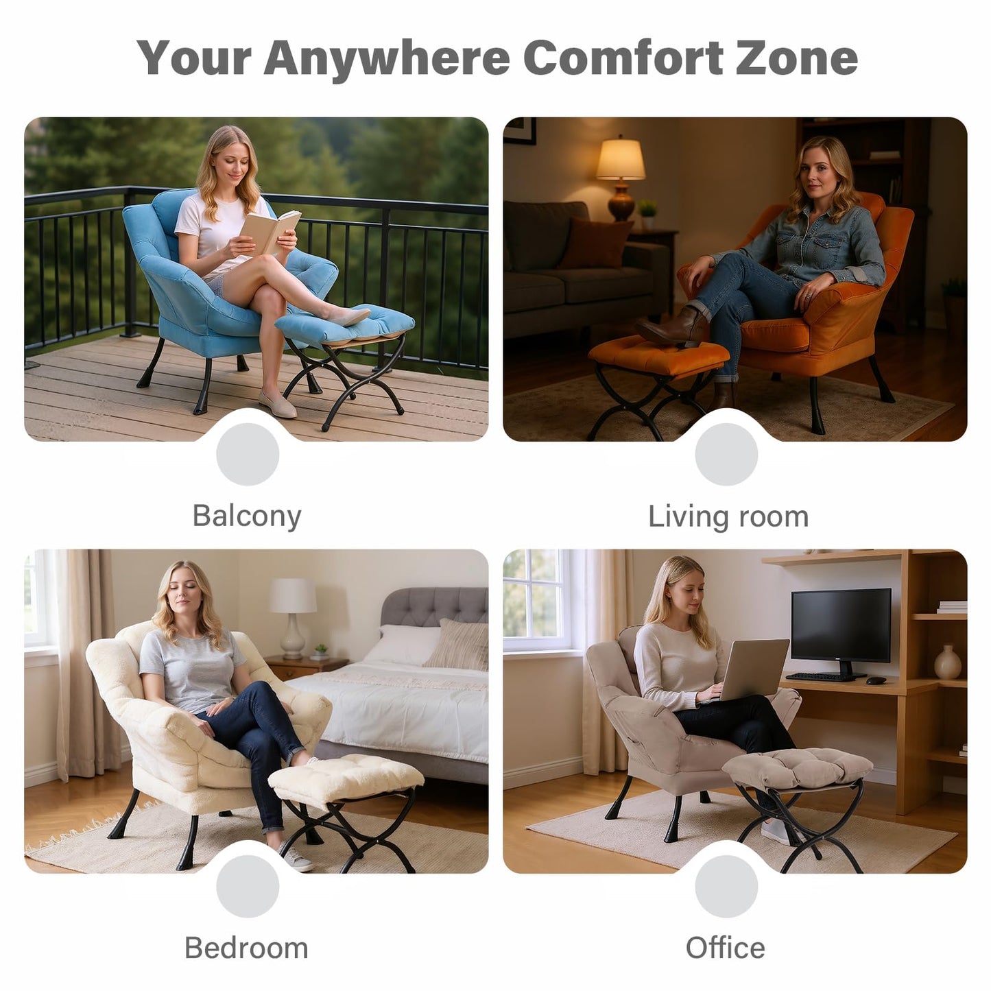 Tiita Lazy Chair with Ottoman, Purple Modern Large Accent Chair, Comfy Leisure Sofa Armchair with Ottoman, Reading Chair with Footrest for Bedroom, Living Room, Dorm Rooms, Plush Purple