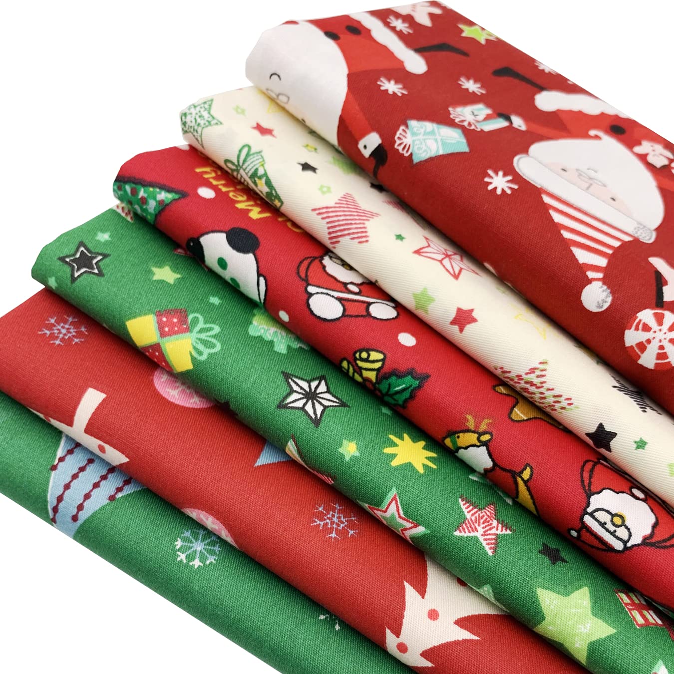 aufodara 6 Pieces Christmas Fabric Fat Quarters 19.7x19.7inch Cotton Quilting Fabric Bundles for DIY Christmas Sewing Patchwork (19.7x19.7inch - 6pcs, Christmas Patterns)
