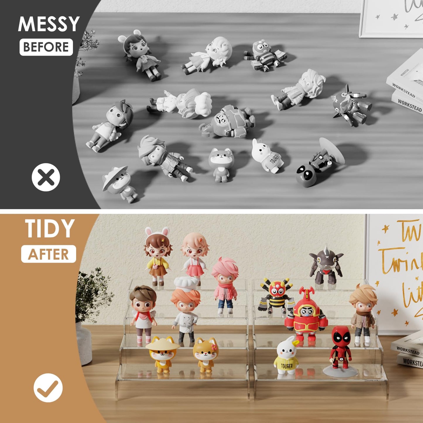 2 Set Large Acrylic Risers, 8 Pcs Rectangular Clear Acrylic Display Stand, Display Risers Shelf for Retail Desktop Shoe Showcase Jewelry Funko Pop Figures