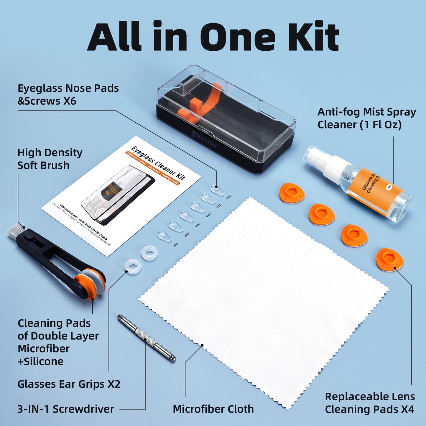 Glasses Cleaner Kit Eyeglass Cleaner, Anti Fog Spray with Microfiber Lens Cleaning Cloth, Glasses Repair Tool with Screws, Portable Travel Eyeglasses Cleaning Kit with Case