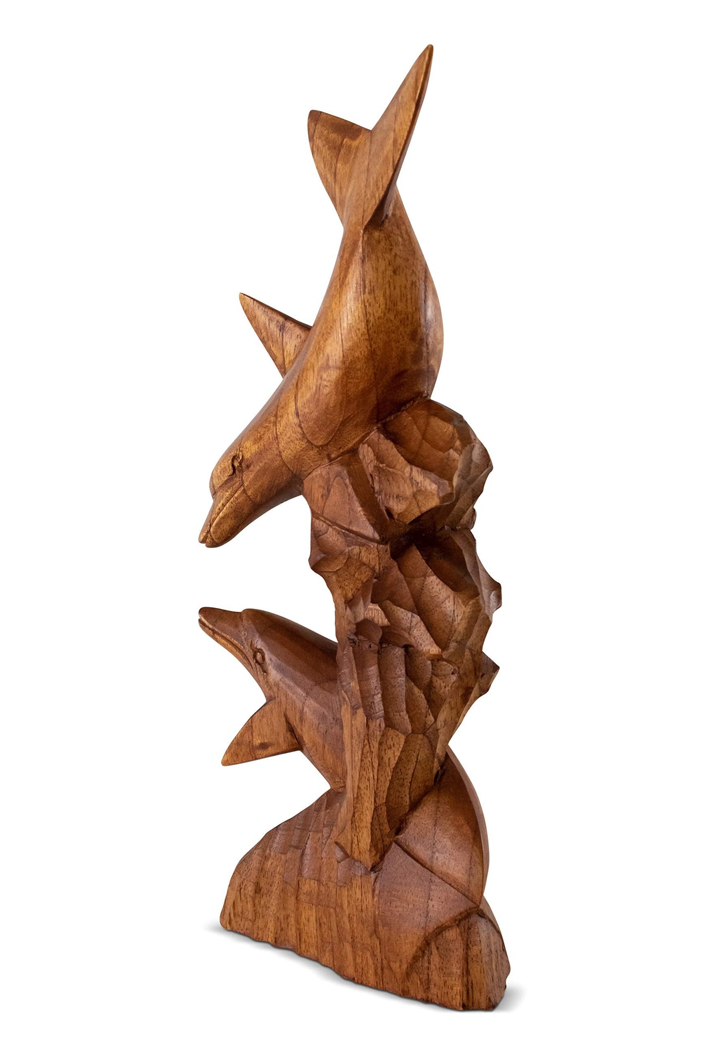 G6 Collection Wooden Hand Carved Dolphin Statue Sculpture Wood Decorative Home Decor Accent Figurine Handcrafted Handmade Seaside Tropical Nautical Ocean Coastal Decoration (2 Dolphins on Coral, 12")