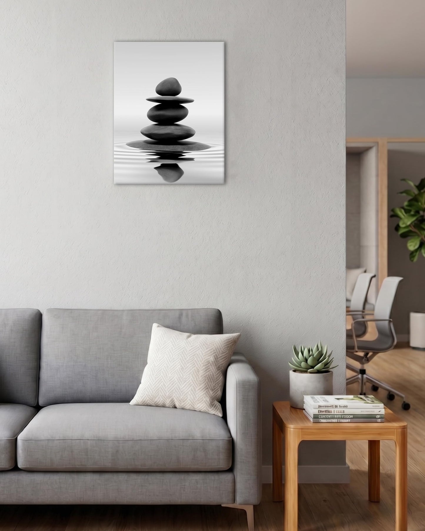 HesenDot 12x16in Black and White Zen Stones Wrapped Canvas Frame Wall Art