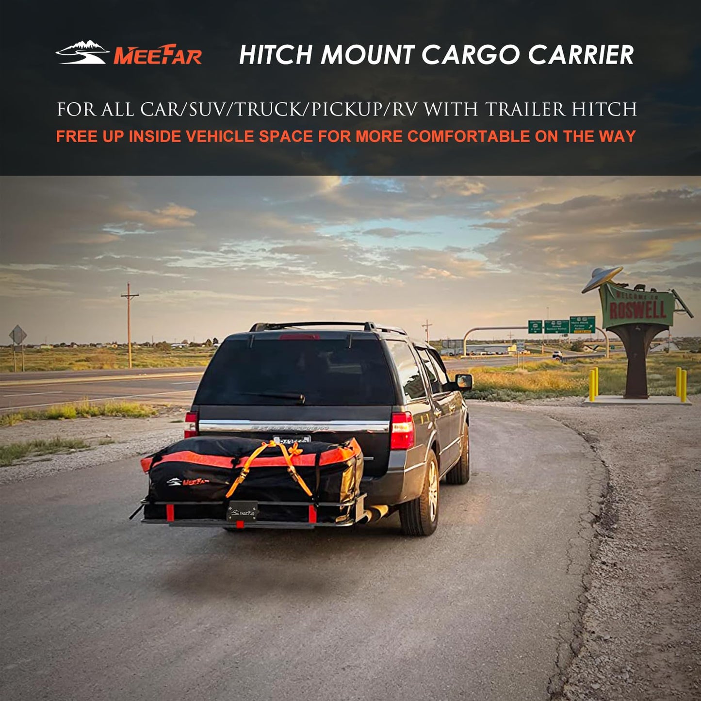 Hitch Mount Cargo Carrier Basket 60"*25"*6"+Waterproof Bag 25 Cubic Feet(60"*24"*31"),and Cargo Net with Attachment Hooks,Ratchet Straps,Hitch Stabilizer.500 Lbs Capacity,Foldable,fit 2" Receiver
